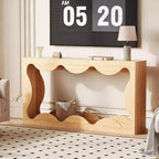 Console de Ferme, Table Basse de Canapé Mince Festonnée Naturelle avec Étagère de Rangement pour Entrée ou Salon