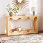 Console de Ferme, Table Basse de Canapé Mince Festonnée Naturelle avec Étagère de Rangement pour Entrée ou Salon