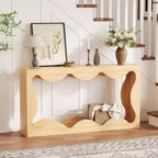 Console de Ferme, Table Basse de Canapé Mince Festonnée Naturelle avec Étagère de Rangement pour Entrée ou Salon