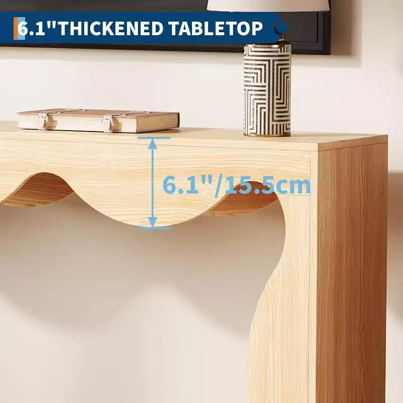 Console de Ferme, Table Basse de Canapé Mince Festonnée Naturelle avec Étagère de Rangement pour Entrée ou Salon