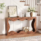 Console de Ferme, Table Basse de Canapé Mince Festonnée Naturelle avec Étagère de Rangement pour Entrée ou Salon