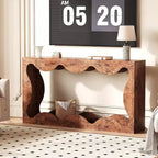 Console de Ferme, Table Basse de Canapé Mince Festonnée Naturelle avec Étagère de Rangement pour Entrée ou Salon