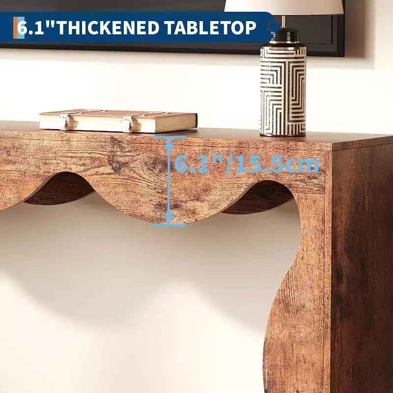 Console de Ferme, Table Basse de Canapé Mince Festonnée Naturelle avec Étagère de Rangement pour Entrée ou Salon