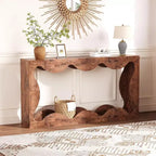 Console de Ferme, Table Basse de Canapé Mince Festonnée Naturelle avec Étagère de Rangement pour Entrée ou Salon