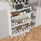 Meuble à chaussures d'entrée, meuble à chaussures étroit, meuble à chaussures avec 3 tiroirs basculants, meuble à chaussures autoportant avec pieds, meuble de rangement d'entrée Blanc