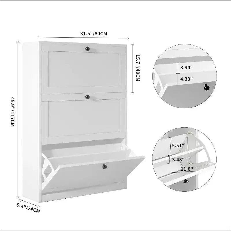 Meuble à chaussures d'entrée, meuble à chaussures étroit, meuble à chaussures avec 3 tiroirs basculants, meuble à chaussures autoportant avec pieds, meuble de rangement d'entrée Blanc