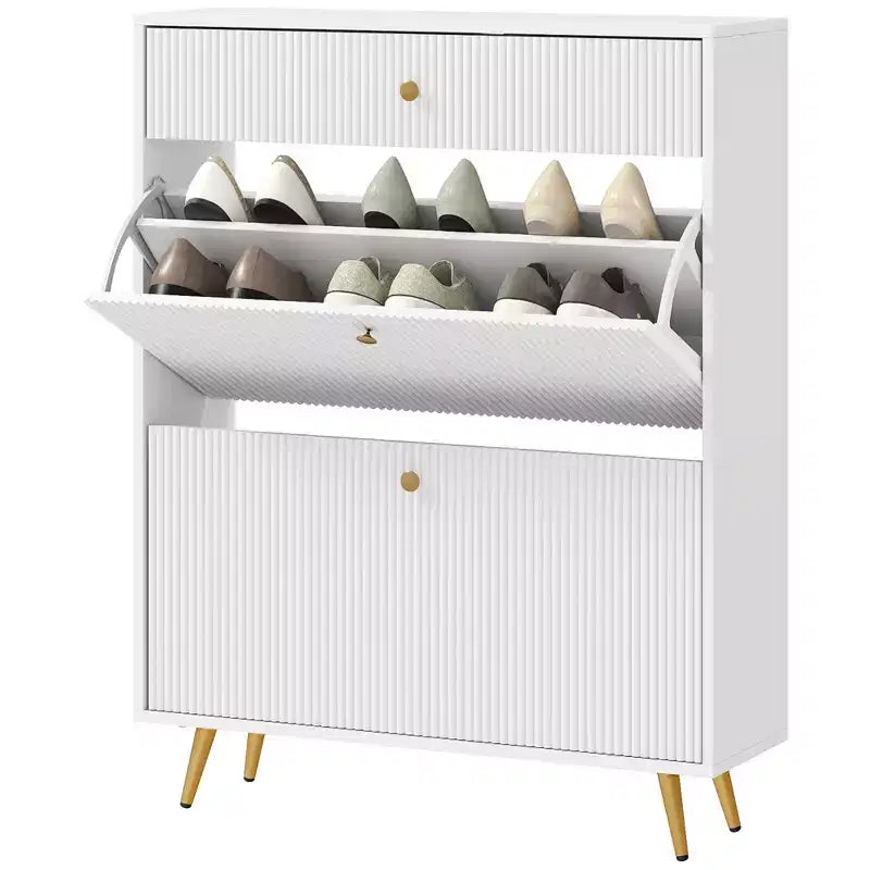 Meuble étroit pour chaussures avec panneaux ondulés et étagères réglables pour 12 paires de chaussures