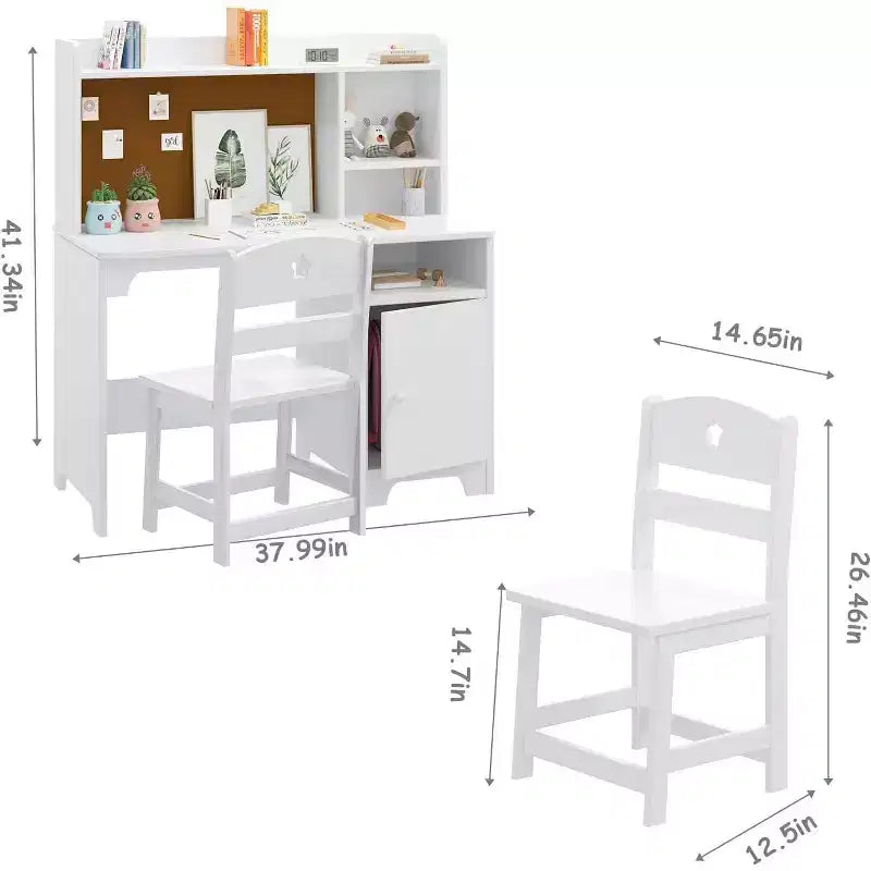 Ensemble bureau et chaise pour enfants, table d'étude avec rangement pour chambre ou salle de jeux