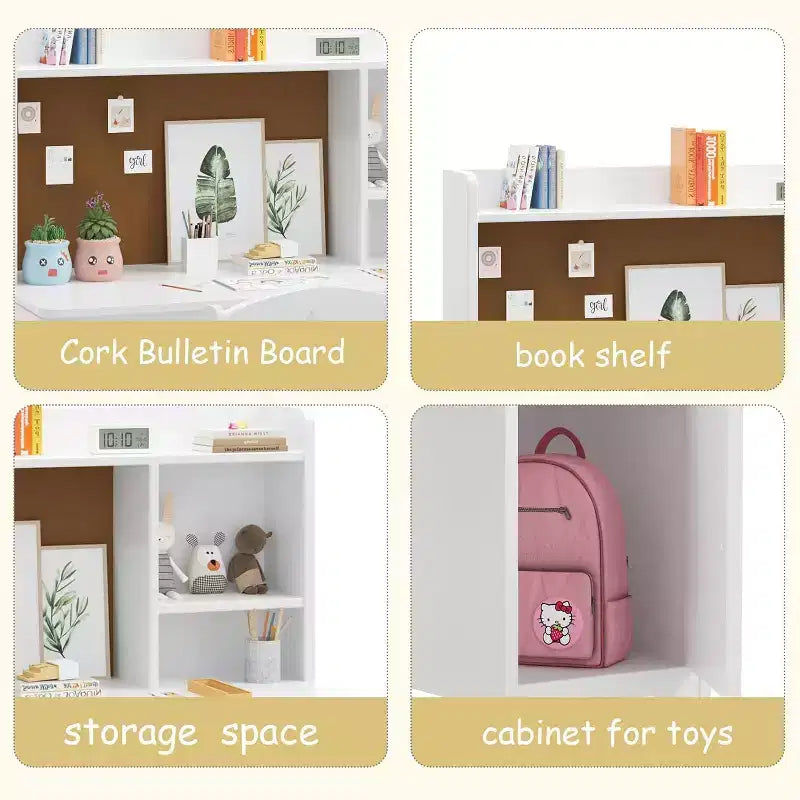 Ensemble bureau et chaise pour enfants, table d'étude avec rangement pour chambre ou salle de jeux