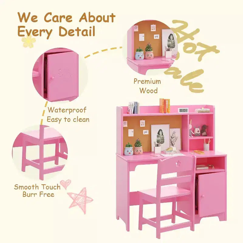 Ensemble bureau et chaise pour enfants, table d'étude avec rangement pour chambre ou salle de jeux