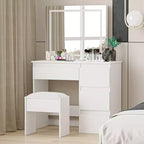Coiffeuse de maquillage avec miroir éclairé, prise de courant, tabouret et 4 tiroirs, grande table de maquillage pour chambre à coucher ou dressing