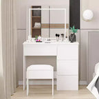 Coiffeuse de maquillage avec miroir éclairé, prise de courant, tabouret et 4 tiroirs, grande table de maquillage pour chambre à coucher ou dressing