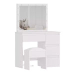 Coiffeuse de maquillage avec miroir éclairé, prise de courant, tabouret et 4 tiroirs, grande table de maquillage pour chambre à coucher ou dressing