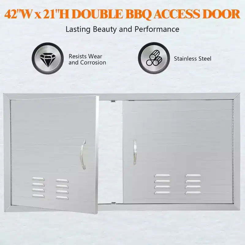 Porte de cuisine extérieure, 42L x 21H, en acier inoxydable, à encastrer, étanche, résistante à la corrosion, avec aérations, pour îlot/armoire de barbecue