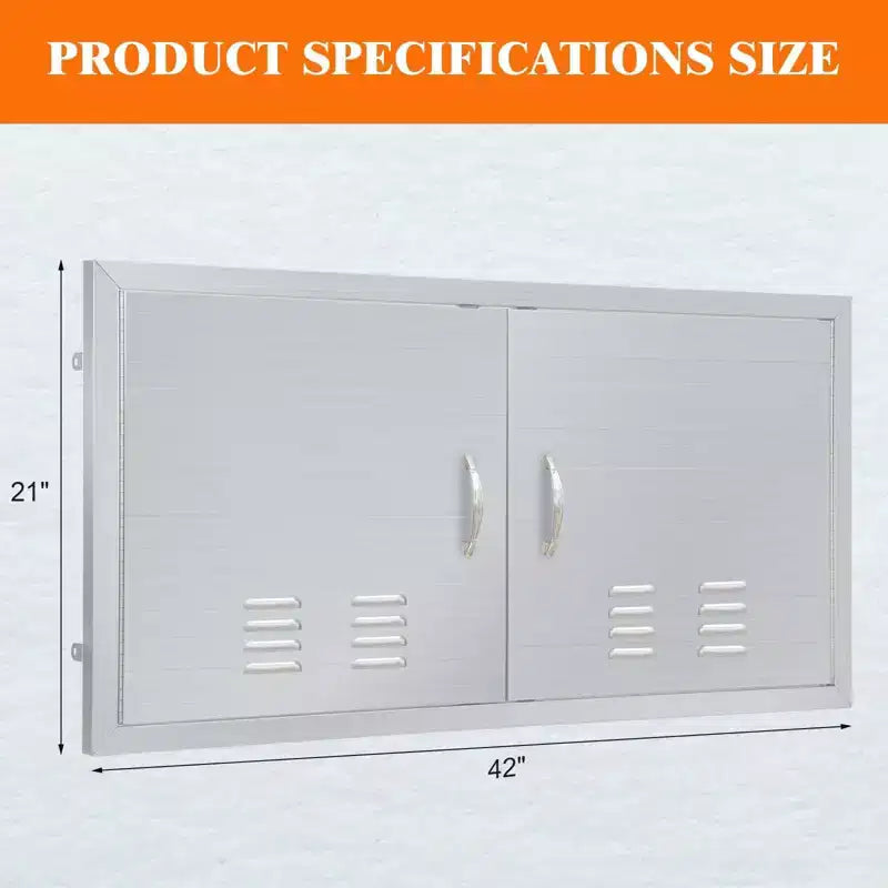 Porte de cuisine extérieure, 42L x 21H, en acier inoxydable, à encastrer, étanche, résistante à la corrosion, avec aérations, pour îlot/armoire de barbecue