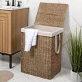 happimess Reed Coastal Bohemian Handwoven Seagrass Laundry Hamper with Lid and Removable Liner