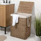 happimess Reed Coastal Bohemian Handwoven Seagrass Laundry Hamper with Lid and Removable Liner