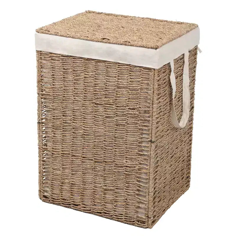 Panier à Linge en Jonc de Mer Tressé Bohème Reed Coastal avec Couvercle et Doublure Amovible