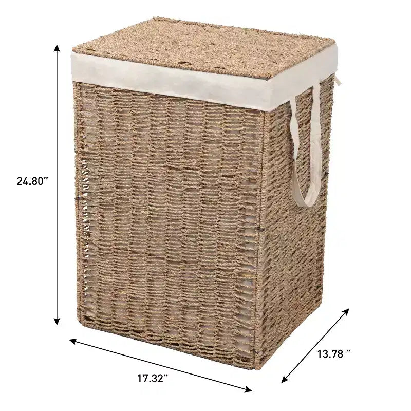 Panier à Linge en Jonc de Mer Tressé Bohème Reed Coastal avec Couvercle et Doublure Amovible