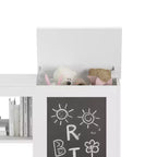 Étagère à livres et meuble de rangement 3-en-1 pour enfants avec tableau noir, organisateur moderne blanc pour salle de jeux