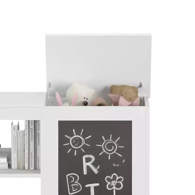 Étagère à livres et meuble de rangement 3-en-1 pour enfants avec tableau noir, organisateur moderne blanc pour salle de jeux