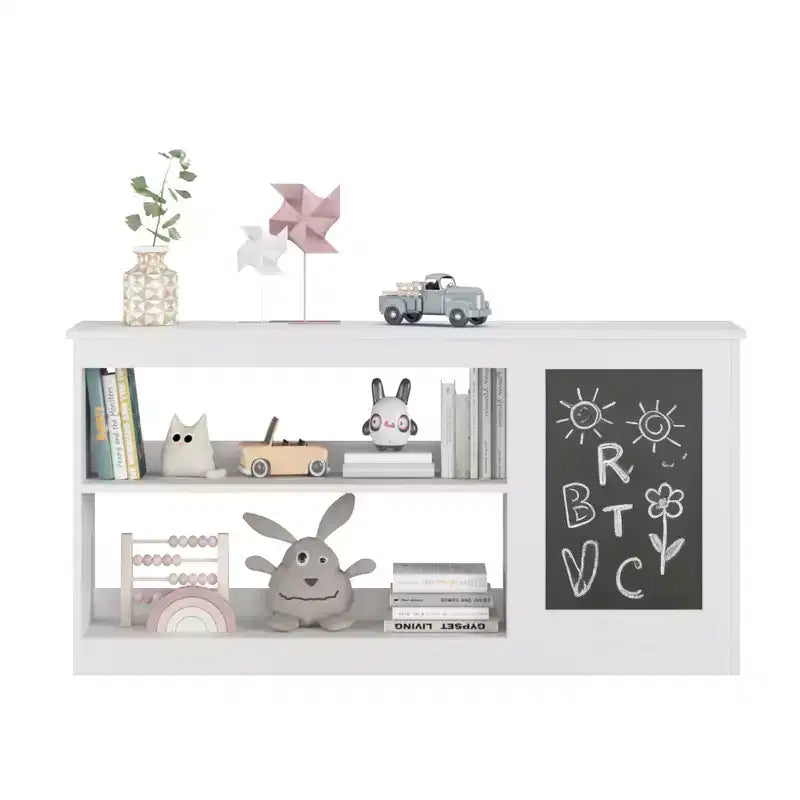 Étagère à livres et meuble de rangement 3-en-1 pour enfants avec tableau noir, organisateur moderne blanc pour salle de jeux