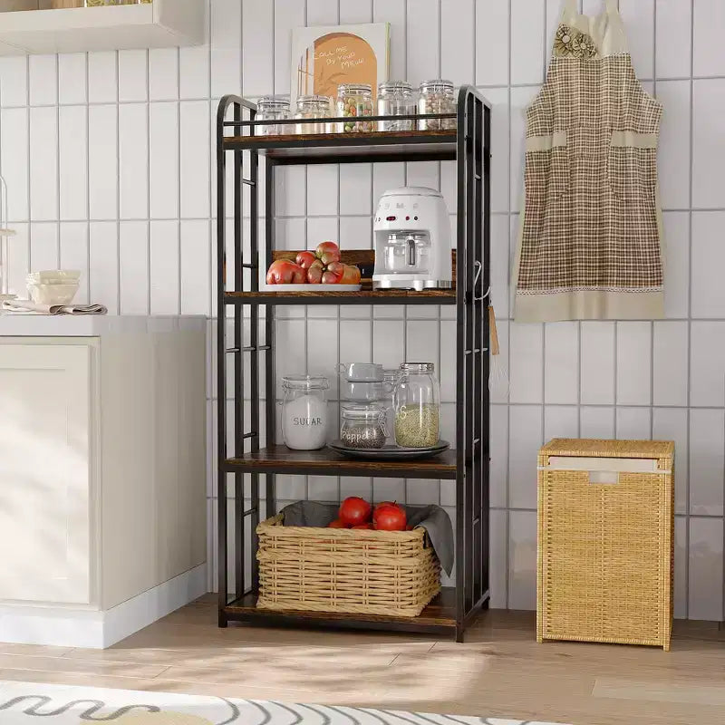 Étagère de cuisine réglable à 4 niveaux, robuste, chariot de four à micro-ondes autoportant pour le rangement dans la cuisine, le salon, le garage