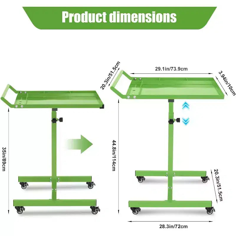 Chariot de rangement à outils robuste à roulettes, table de travail réglable en acier avec roues pour garage, atelier, bricolage, capacité de 101 kg