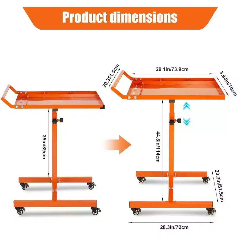 Chariot de rangement à outils robuste à roulettes, table de travail réglable en acier avec roues pour garage, atelier, bricolage, capacité de 101 kg