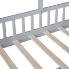 Lit cabane pour jumeaux, lit plateforme pour enfants avec canapé, deux tiroirs et étagère de rangement