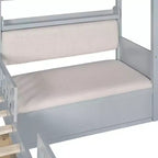 Lit cabane pour jumeaux, lit plateforme pour enfants avec canapé, deux tiroirs et étagère de rangement