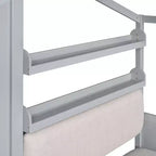 Lit cabane pour jumeaux, lit plateforme pour enfants avec canapé, deux tiroirs et étagère de rangement