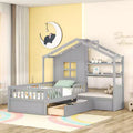 Whisen Twin Size House Bed Frame, Kids Platform Bed with Sofa, Two Drawers and Storage Shelf