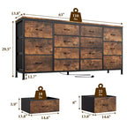 Commode 63 pouces Modern Accent, meuble TV pour téléviseurs 65/70/75 pouces, armoire à 14 tiroirs pour chambre à coucher, grande commode longue en tissu pour centre de divertissement