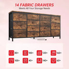 Commode 63 pouces Modern Accent, meuble TV pour téléviseurs 65/70/75 pouces, armoire à 14 tiroirs pour chambre à coucher, grande commode longue en tissu pour centre de divertissement