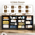 Commode 63 pouces Modern Accent, meuble TV pour téléviseurs 65/70/75 pouces, armoire à 14 tiroirs pour chambre à coucher, grande commode longue en tissu pour centre de divertissement