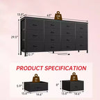 Commode 63 pouces Modern Accent, meuble TV pour téléviseurs 65/70/75 pouces, armoire à 14 tiroirs pour chambre à coucher, grande commode longue en tissu pour centre de divertissement