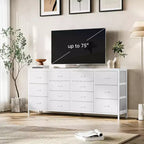 Commode 63 pouces Modern Accent, meuble TV pour téléviseurs 65/70/75 pouces, armoire à 14 tiroirs pour chambre à coucher, grande commode longue en tissu pour centre de divertissement