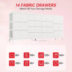 Commode 63 pouces Modern Accent, meuble TV pour téléviseurs 65/70/75 pouces, armoire à 14 tiroirs pour chambre à coucher, grande commode longue en tissu pour centre de divertissement