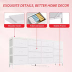 Commode 63 pouces Modern Accent, meuble TV pour téléviseurs 65/70/75 pouces, armoire à 14 tiroirs pour chambre à coucher, grande commode longue en tissu pour centre de divertissement
