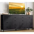 Commode 63 pouces Modern Accent, meuble TV pour téléviseurs 65/70/75 pouces, armoire à 14 tiroirs pour chambre à coucher, grande commode longue en tissu pour centre de divertissement