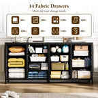 Commode 63 pouces Modern Accent, meuble TV pour téléviseurs 65/70/75 pouces, armoire à 14 tiroirs pour chambre à coucher, grande commode longue en tissu pour centre de divertissement