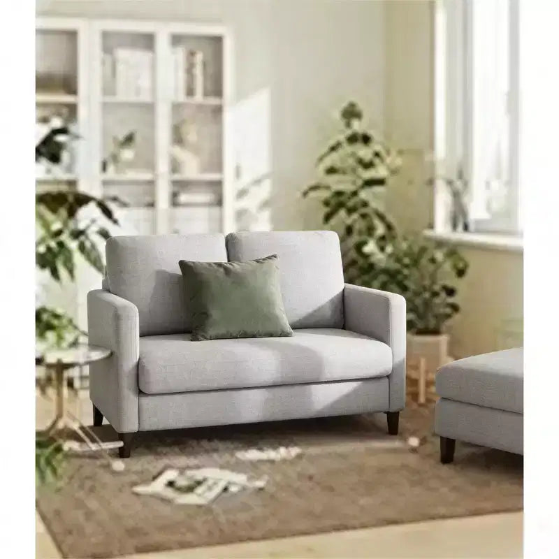 Canapé deux places causeuse 130 cm, tissu Teddy doux et cadre en bois massif, canapé compact pour appartement avec assemblage sans outils pour petits espaces