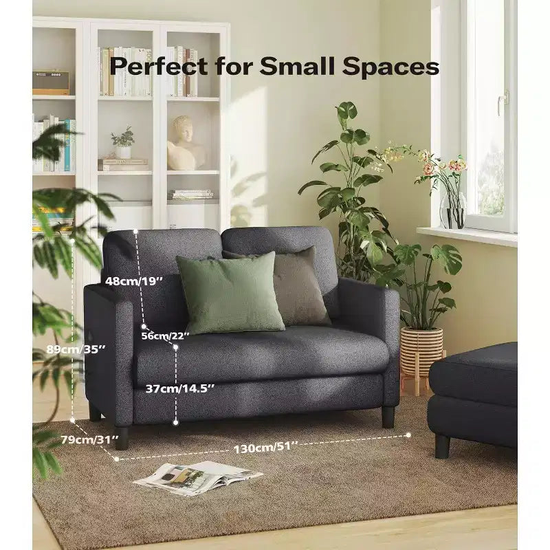 Canapé deux places causeuse 130 cm, tissu Teddy doux et cadre en bois massif, canapé compact pour appartement avec assemblage sans outils pour petits espaces