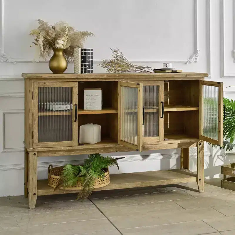 Buffet en bois avec portes vitrées et étagère ouverte Belmont Rustic