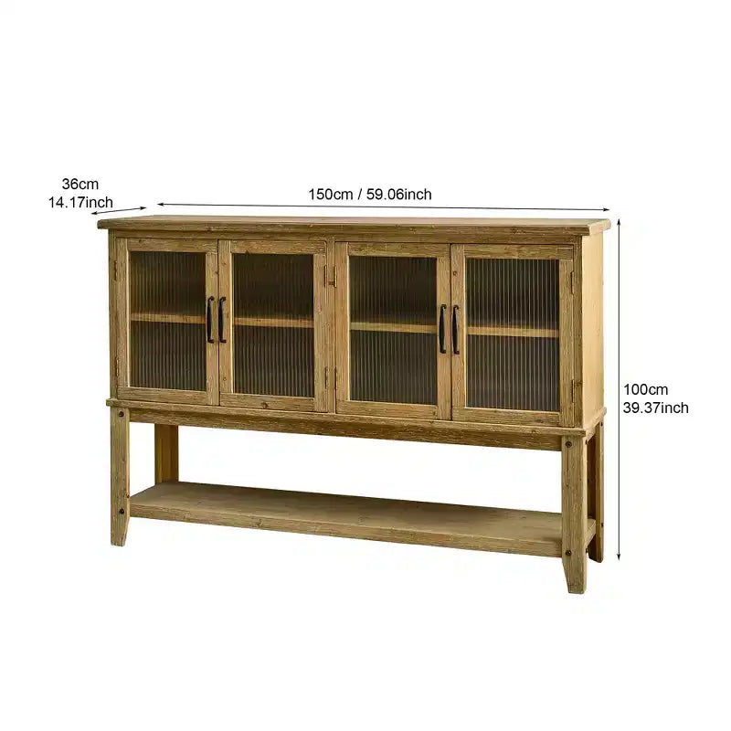 Buffet en bois avec portes vitrées et étagère ouverte Belmont Rustic