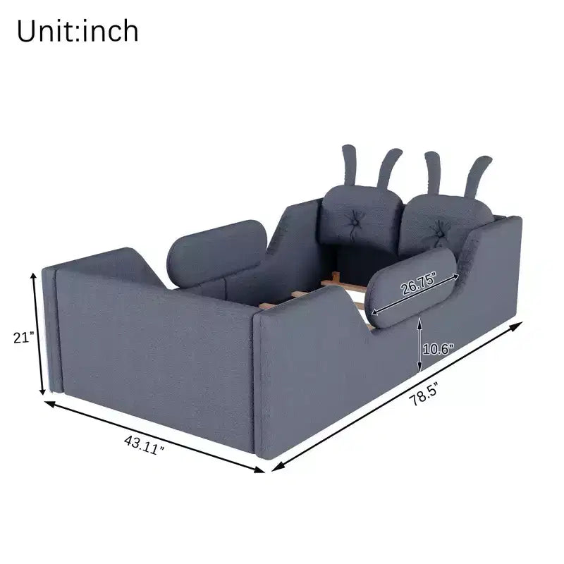 Lits de sol capitonnés modernes pour lits jumeaux avec coussin lapin et rails latéraux amovibles, lit plateforme en bois pour chambre d'enfants, chambre à coucher