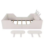 Lits de sol capitonnés modernes pour lits jumeaux avec coussin lapin et rails latéraux amovibles, lit plateforme en bois pour chambre d'enfants, chambre à coucher