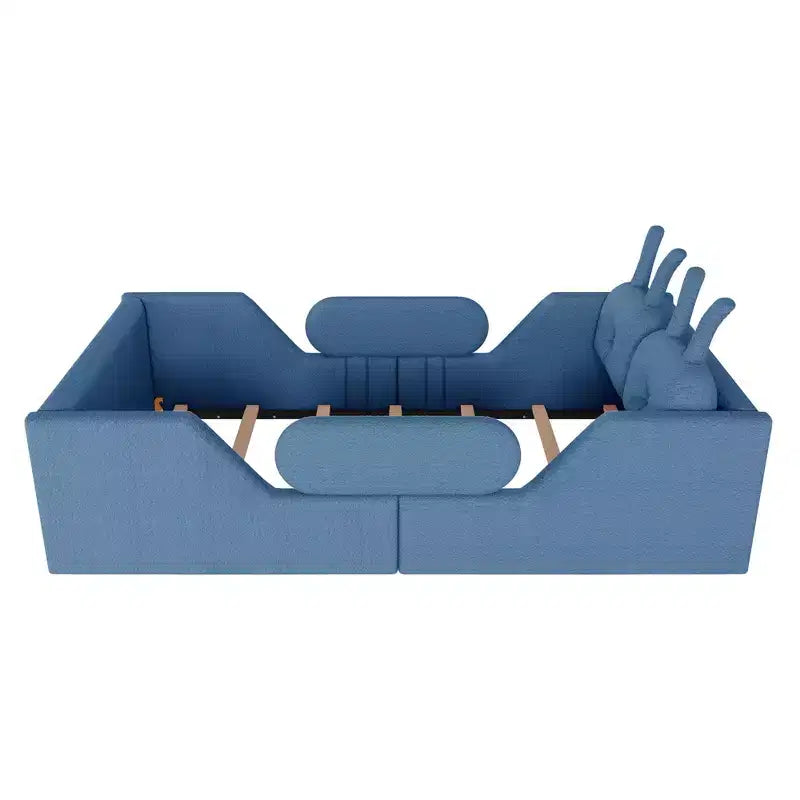Lits de sol capitonnés modernes pour lits jumeaux avec coussin lapin et rails latéraux amovibles, lit plateforme en bois pour chambre d'enfants, chambre à coucher