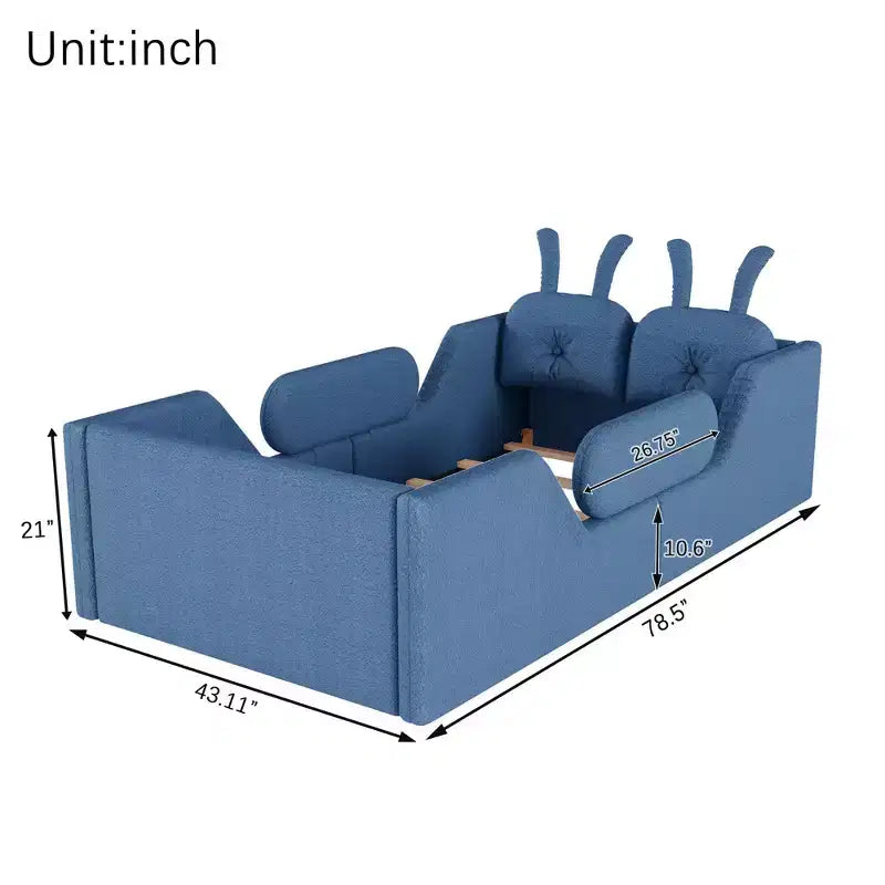 Lits de sol capitonnés modernes pour lits jumeaux avec coussin lapin et rails latéraux amovibles, lit plateforme en bois pour chambre d'enfants, chambre à coucher